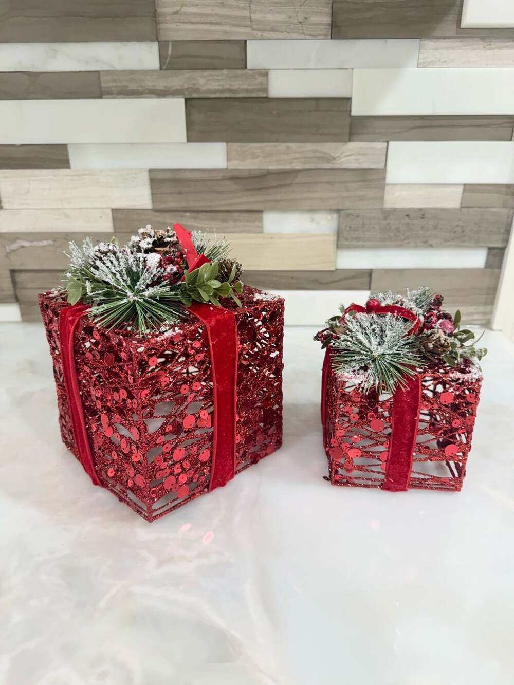 Red Glitter Christmas Gift Boxes Set